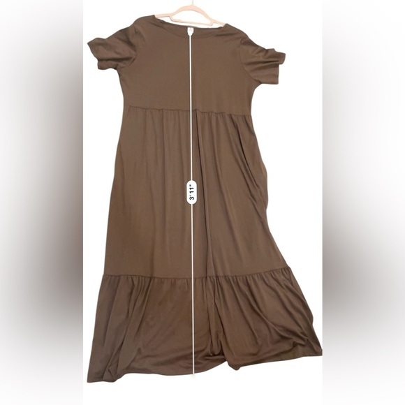 Anrabess crew neck flowy tiered maxi beach dress coffee brown large jersey knit - Picture 6 of 10